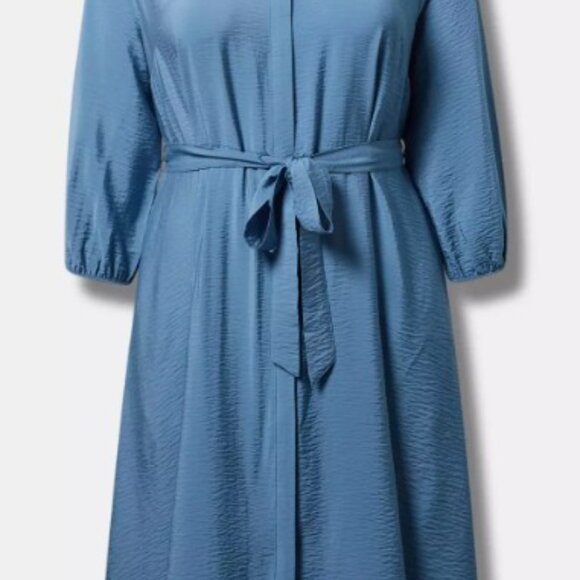 Torrid Collared Tie-Front Shirt Dress - Blue - Picture 3 of 4